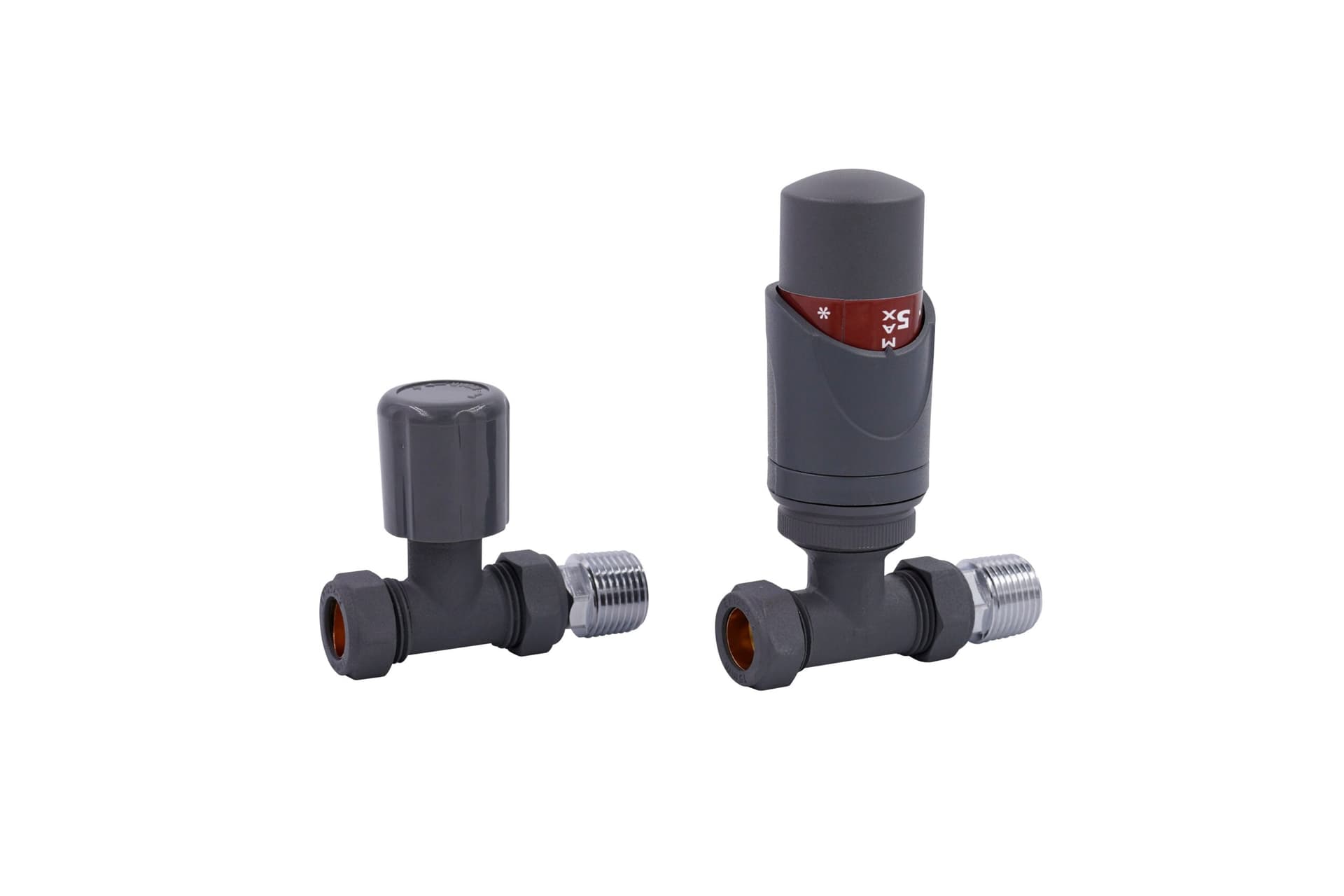Straight Grey TRV & Lockshield Valve Set with PTFE Tape