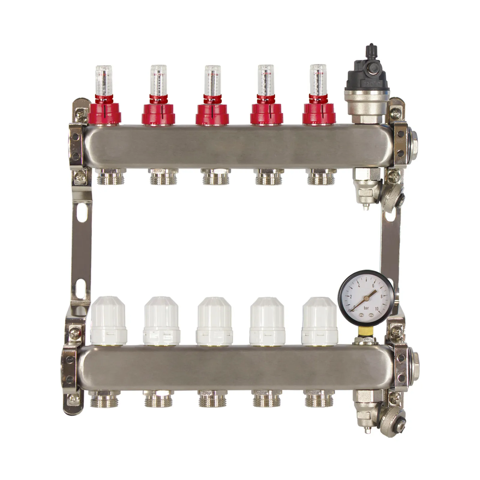 Poly Style Underfloor Heating Manifold with Pressure Gauge and Auto Air Vent