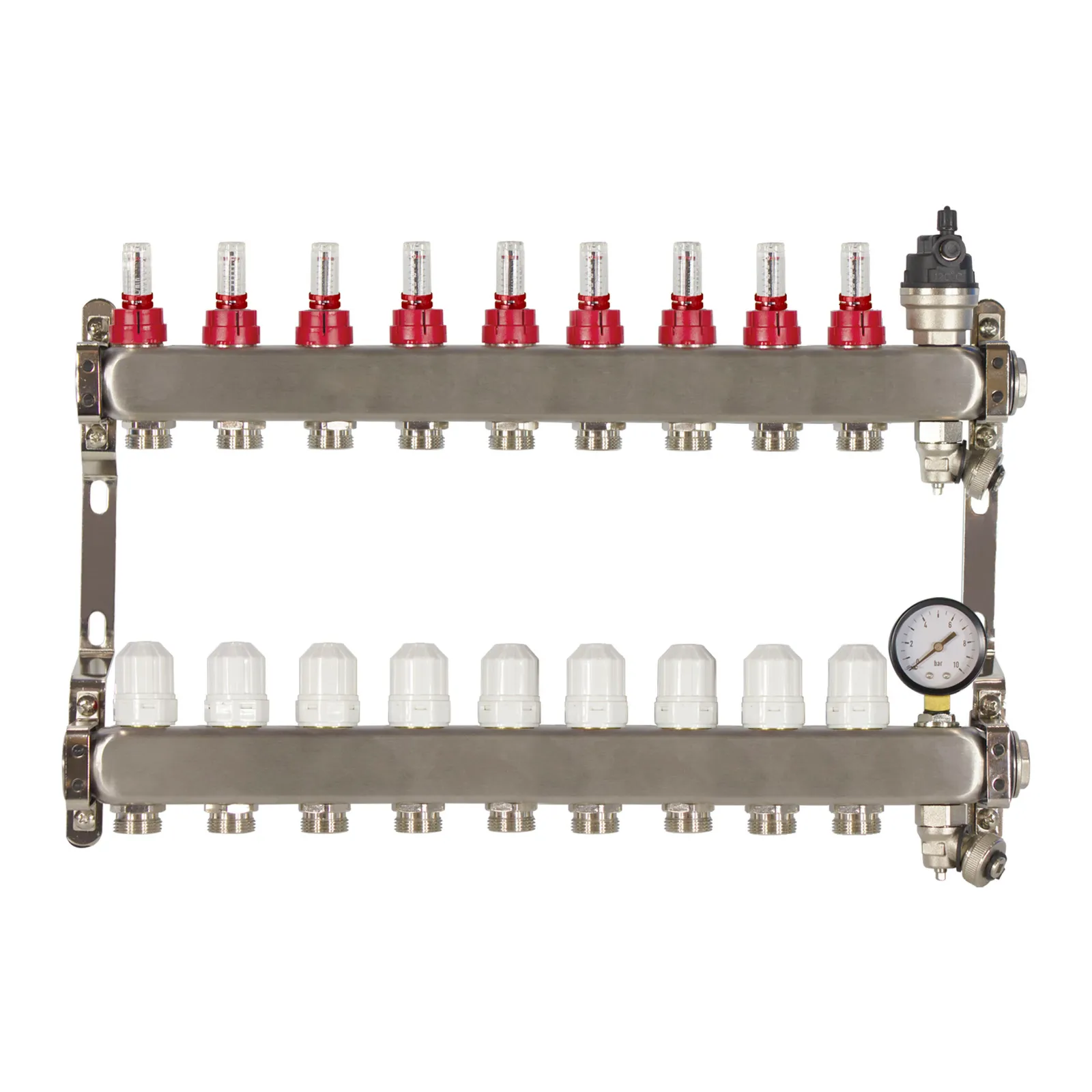 Poly Style Underfloor Heating Manifold with Pressure Gauge and Auto Air Vent
