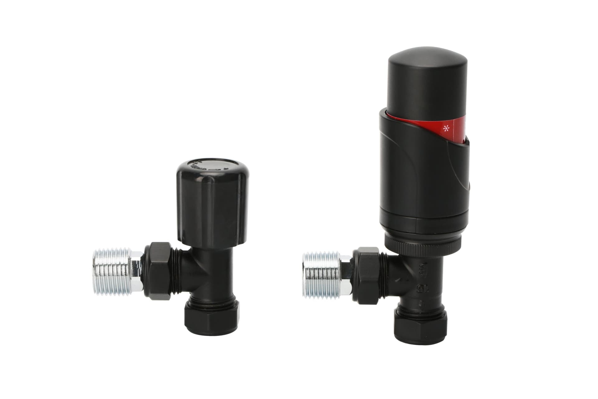 Angle Black TRV & Lockshield Valve Set with PTFE Tape
