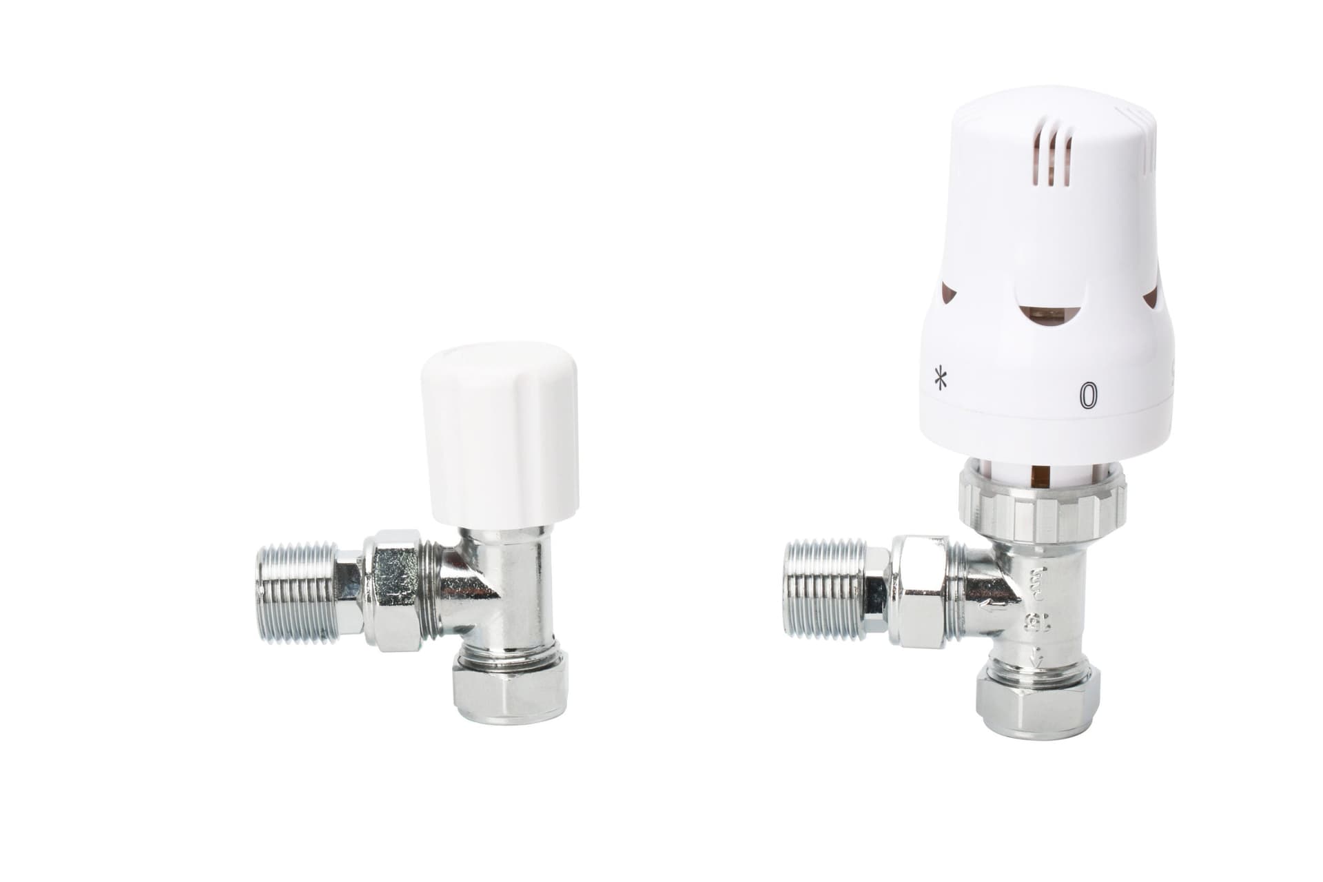 Angle White TRV & Lockshield Valve Set with PTFE Tape