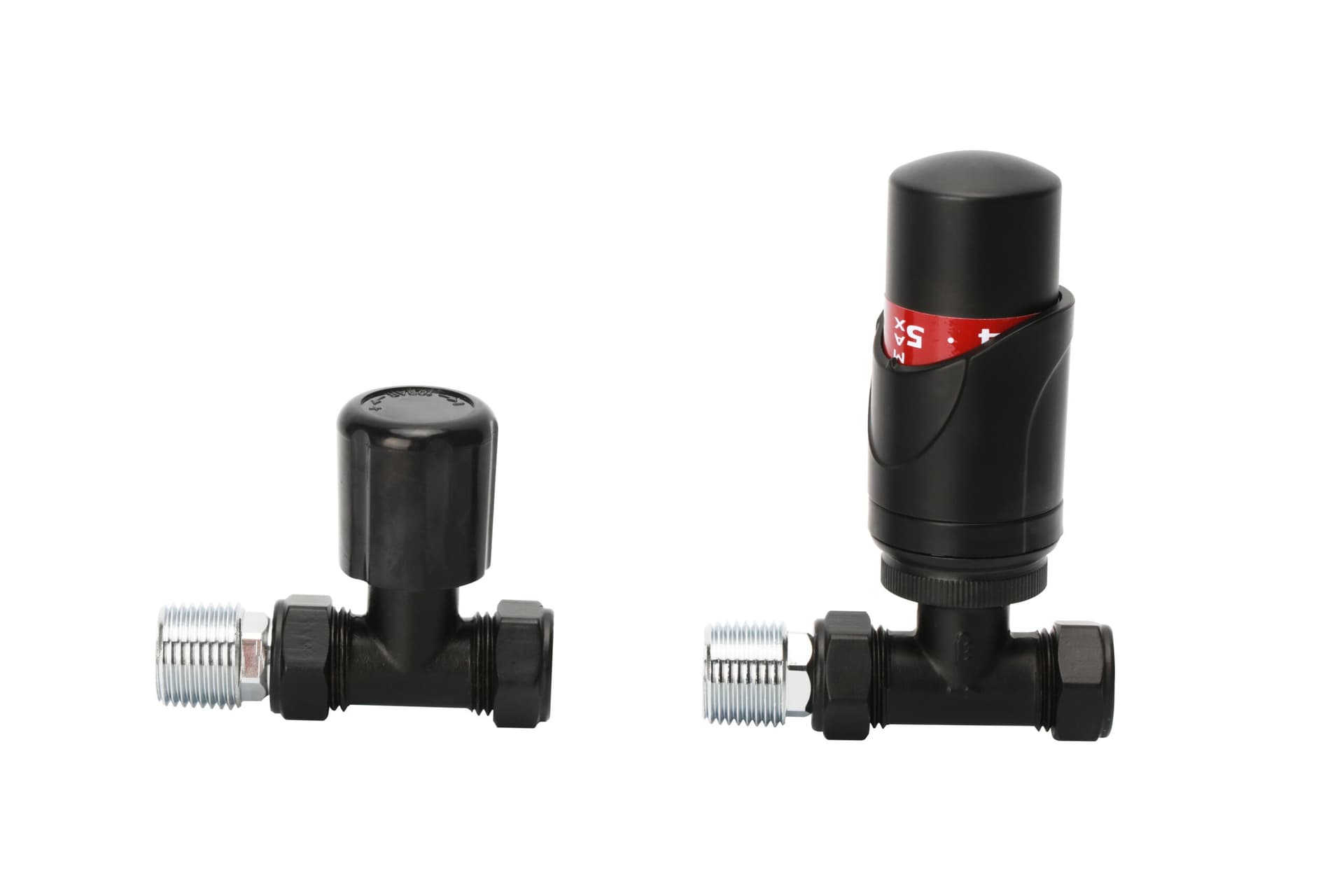 Straight Black TRV & Lockshield Valve Set with PTFE Tape