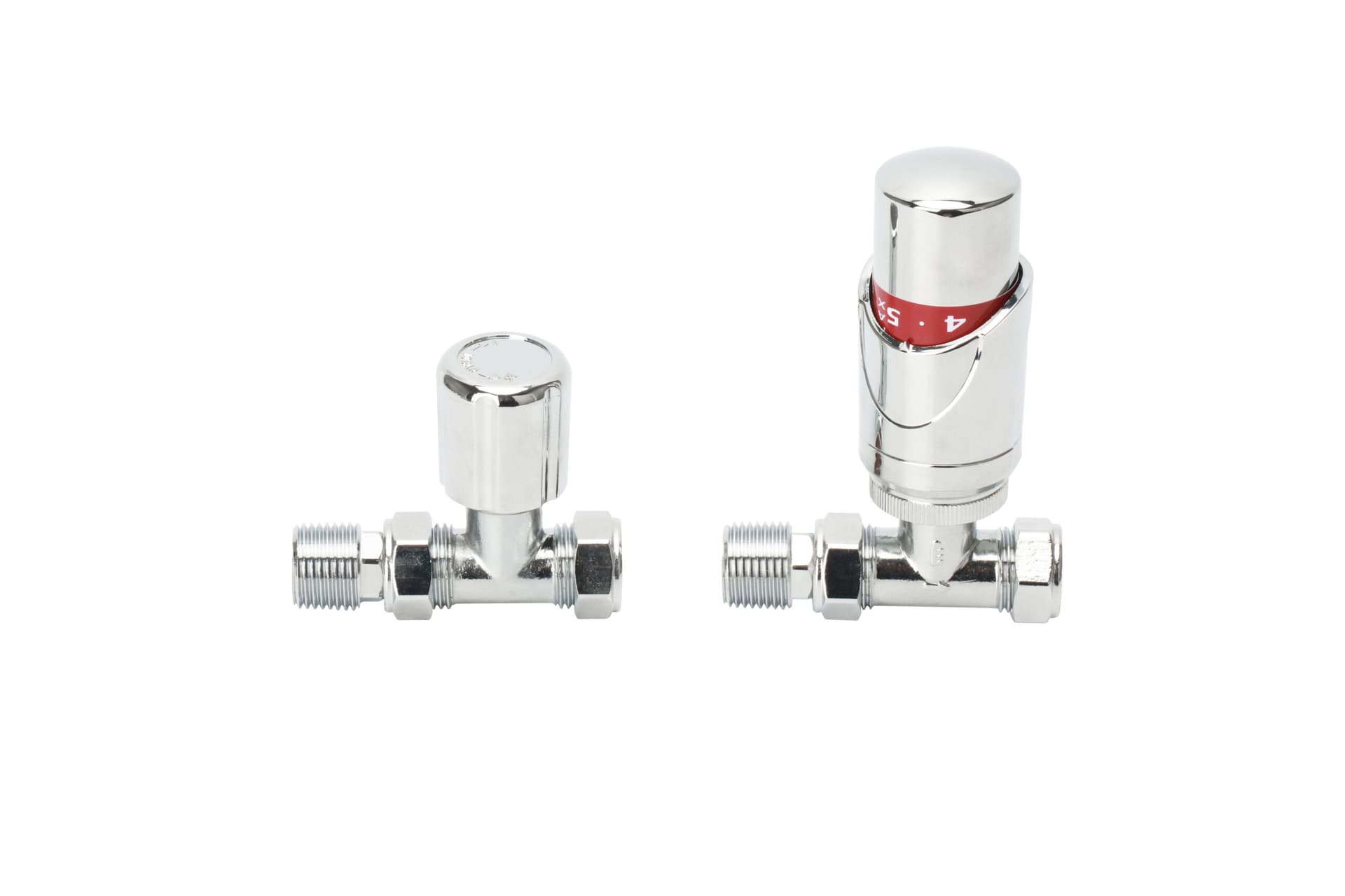 Straight Silver TRV & Lockshield Valve Set with PTFE Tape
