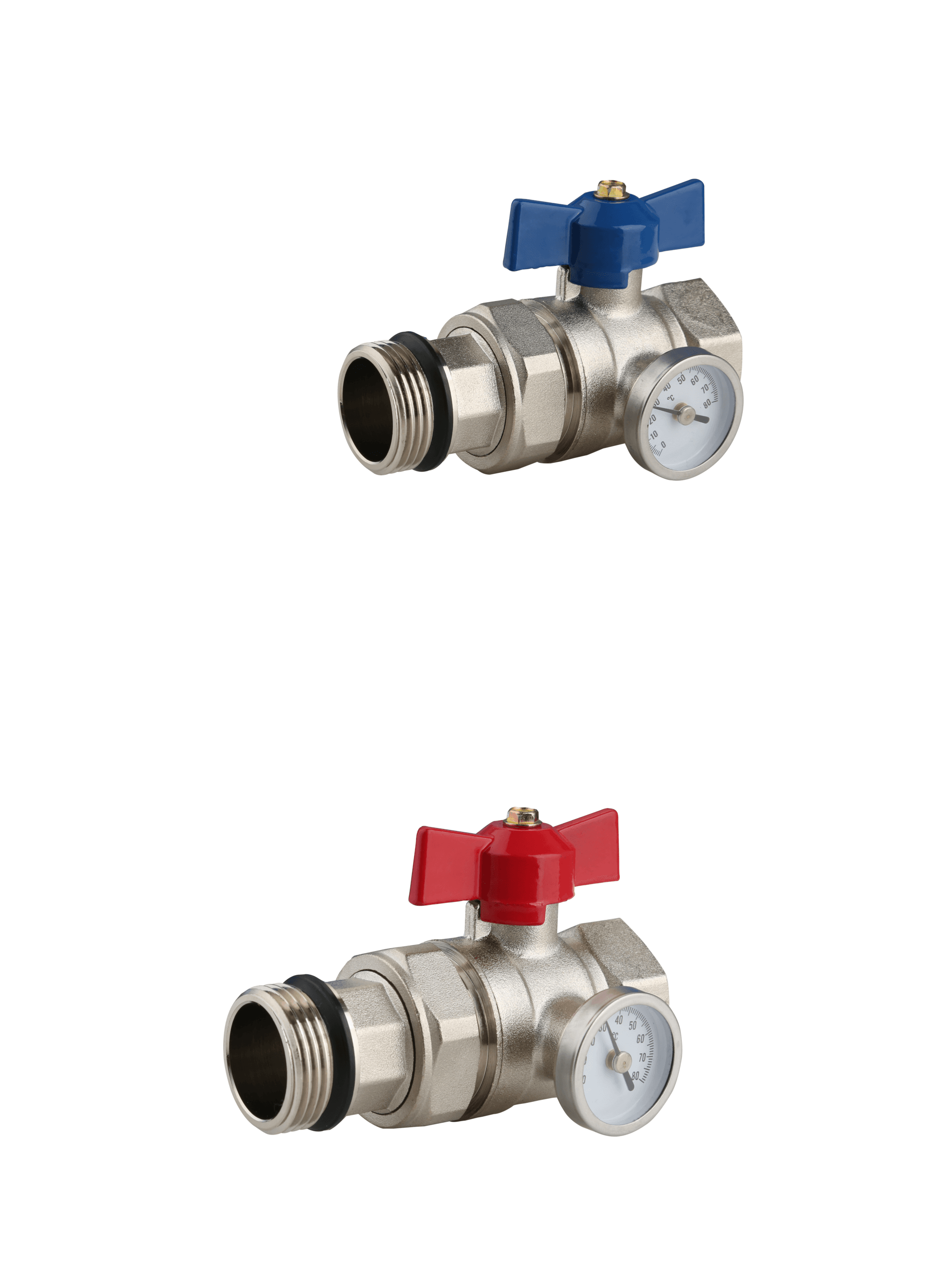 Ball Valve with Temperature Gauge Set Red & Blue - 1" Pair