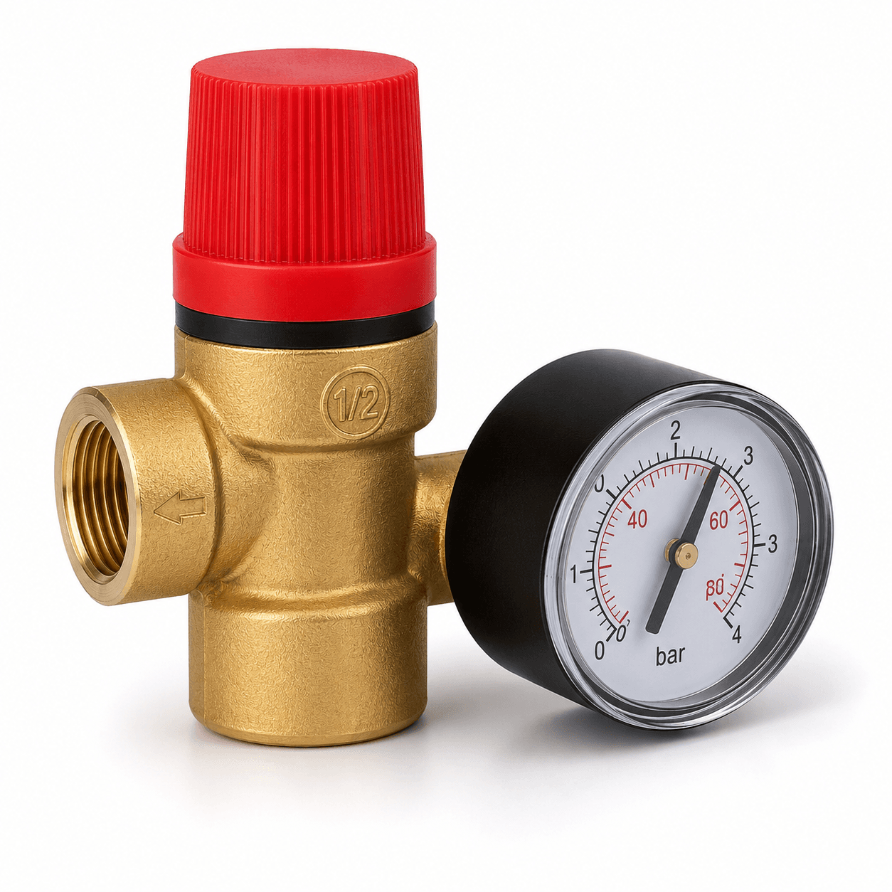 Boiler Pressure Relief Valve with Gauge 1/2" F x F | 3 & 6 Bar